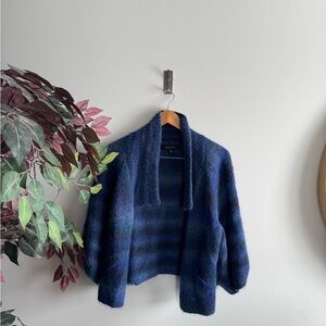 Nine West mohair/ wool large Cozy Blue Plaid Open Cardigan